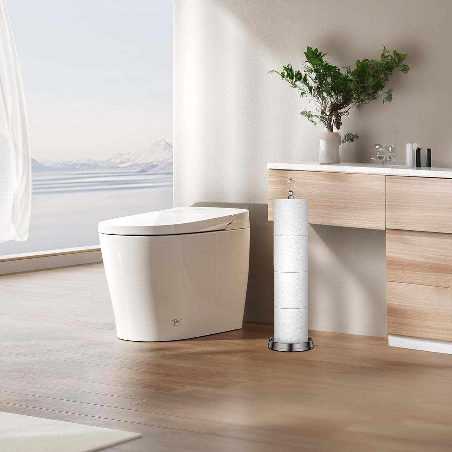 ROLABAM Heavy Weighted Toilet Paper Holder (with Reserve Function) Free Standing Toilet Paper Storage，Spare Toilet