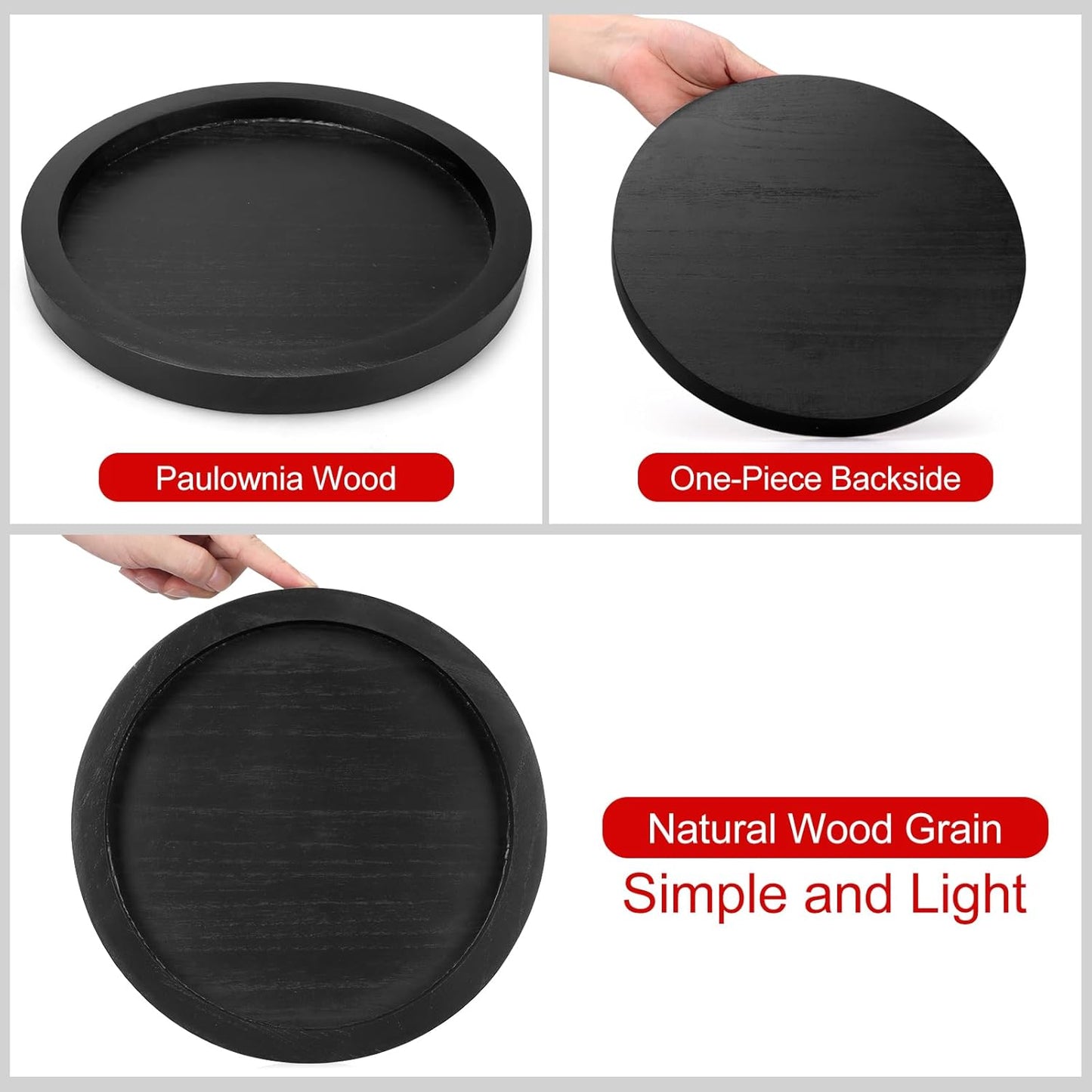 Rustic Decorative Wooden Serving Tray Home Decor Round Ottoman Coffee Table / Black / Set of 12