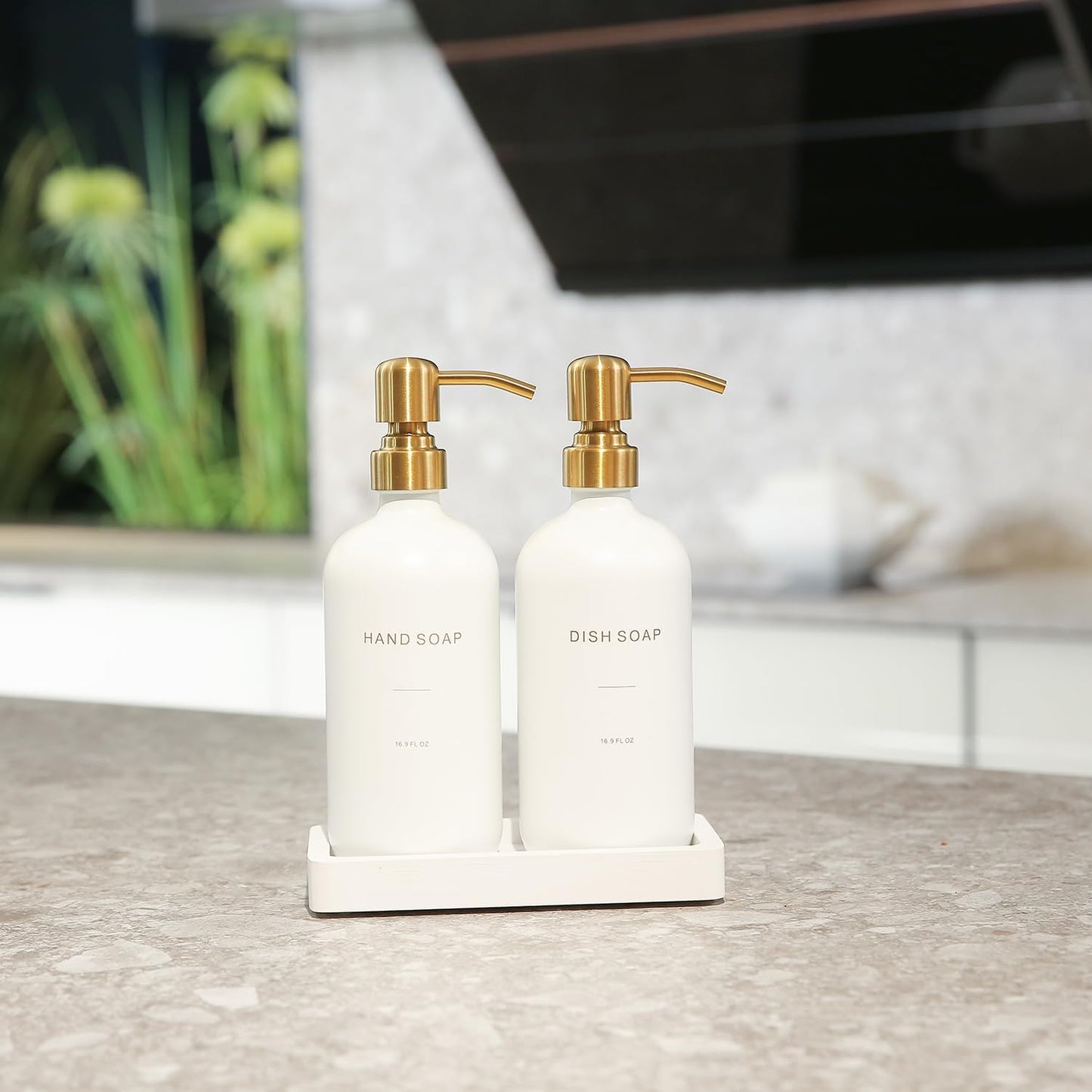 Prus Waso Gold Soap Dispenser Set | Glass Soap Dispenser with Stainless Steel Pump, Perfect for Modern Kitchen Counter
