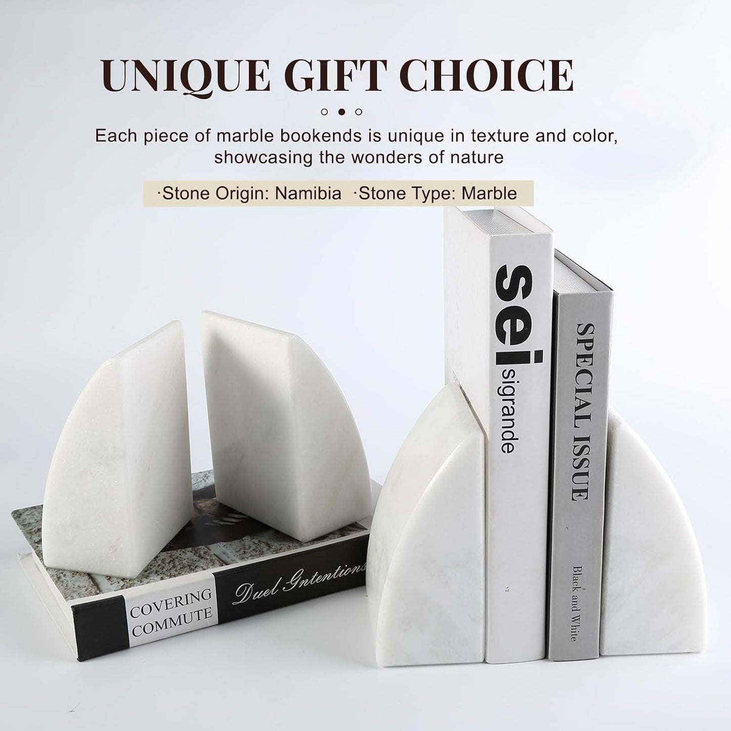 Marble Bookends / Large Bookends for Heavy Books / Sail-white