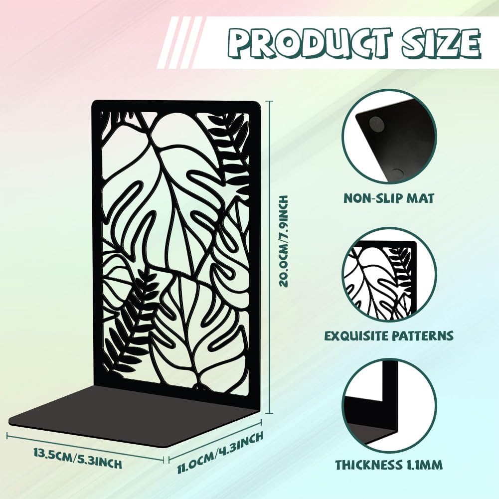 Metal Bookends / Tropical Monstera Deliciosa Leaves