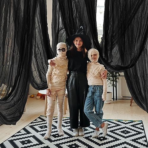 600" x 85" Creepy Halloween Cloth - Black Spooky Fabric - Large Creepy Halloween Decorations for Haunted House, Window Backdrops, Garden Party, Yard, Wall, Doorway