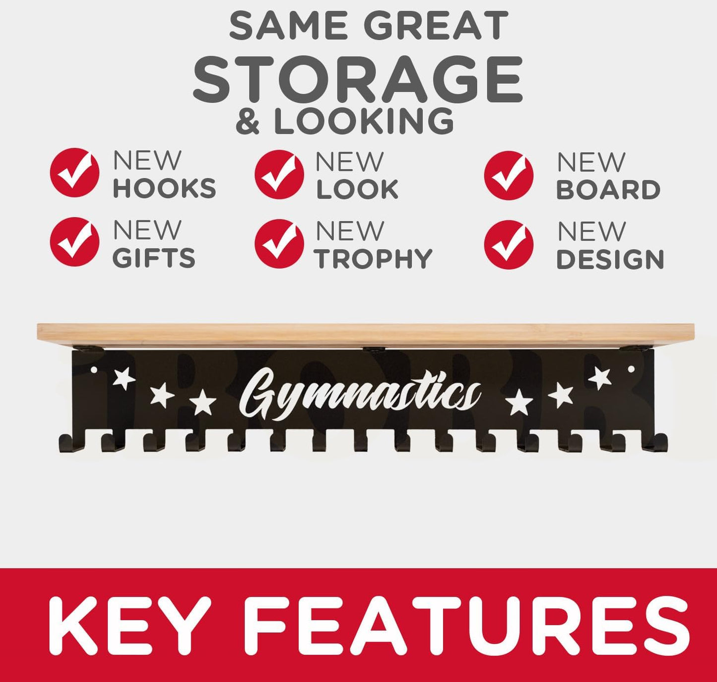 iBobbish Premium Trophy and Medal Display Shelf 16inchL,Metal Trophy Shelf with Hooks Upgraded,Large Bamboo Trophy