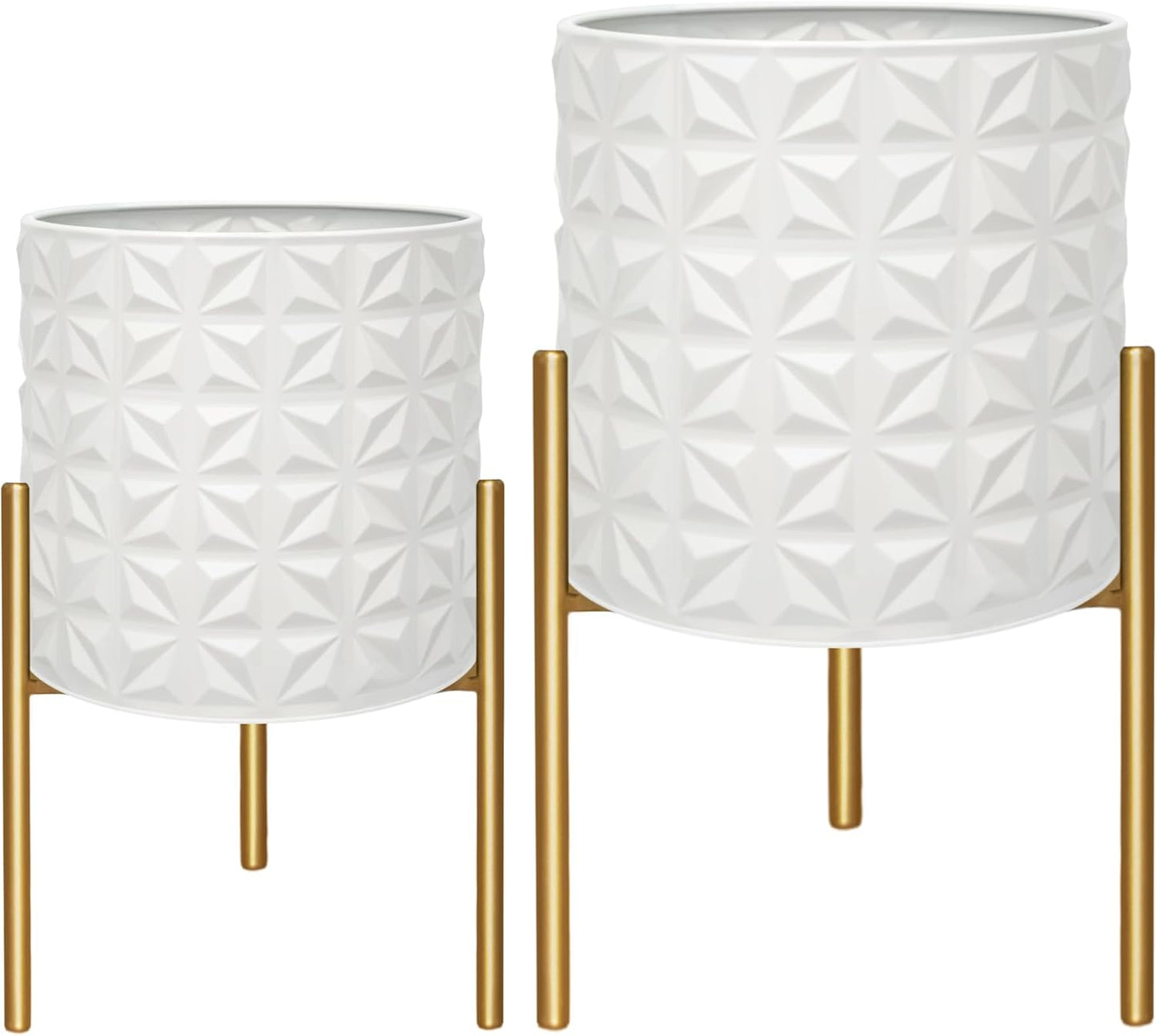 ARNIS Modern Planter Pots, Set of 2 Large Planters with Stand, Decorative Planters, Metal Pots with Drainage Holes for