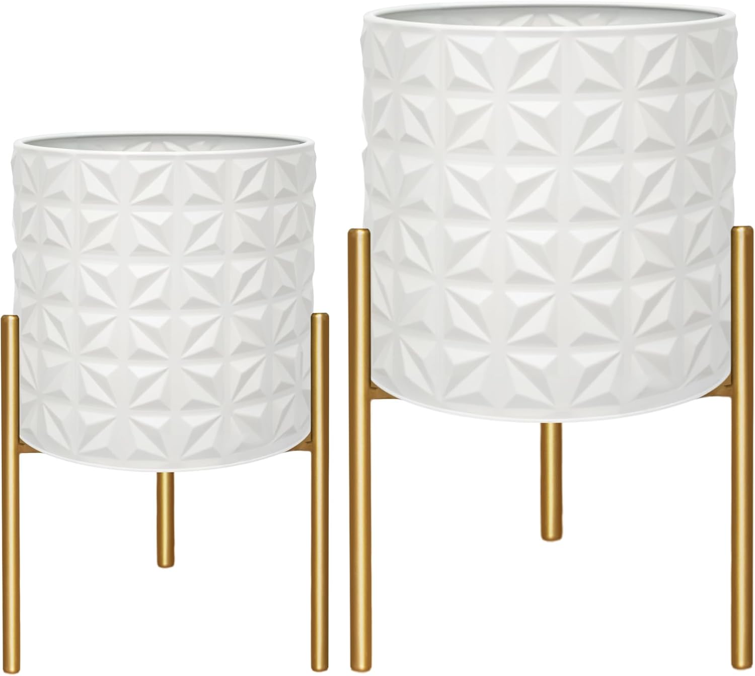 ARNIS Modern Planter Pots, Set of 2 Large Planters with Stand, Decorative Planters, Metal Pots with Drainage Holes for