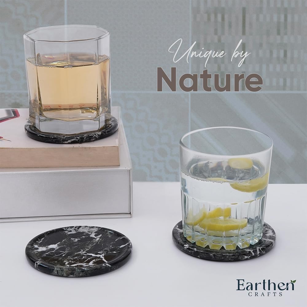 3.5" Round Black Coaster for Drinks Handmade Natural Stone Drink Coaster / Black Zebra / Set of 6