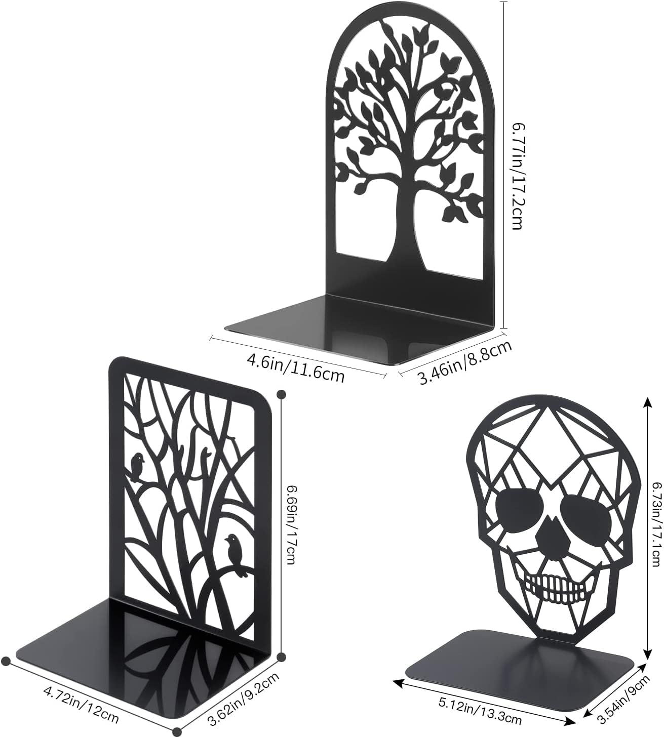 3Pairs Metal Bookends Skull Decorative / Black