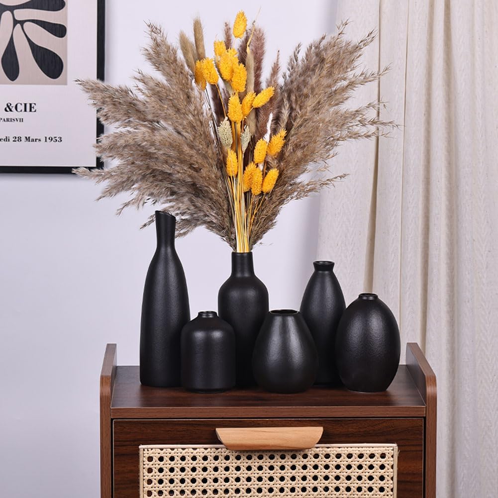 Small Black Ceramic Bud Vases / Black Set / Set of 6