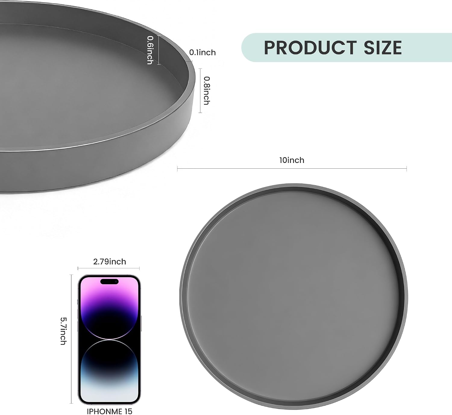 Candles / 10" Bathroom and Vanity Tray / Gray / Set of 10