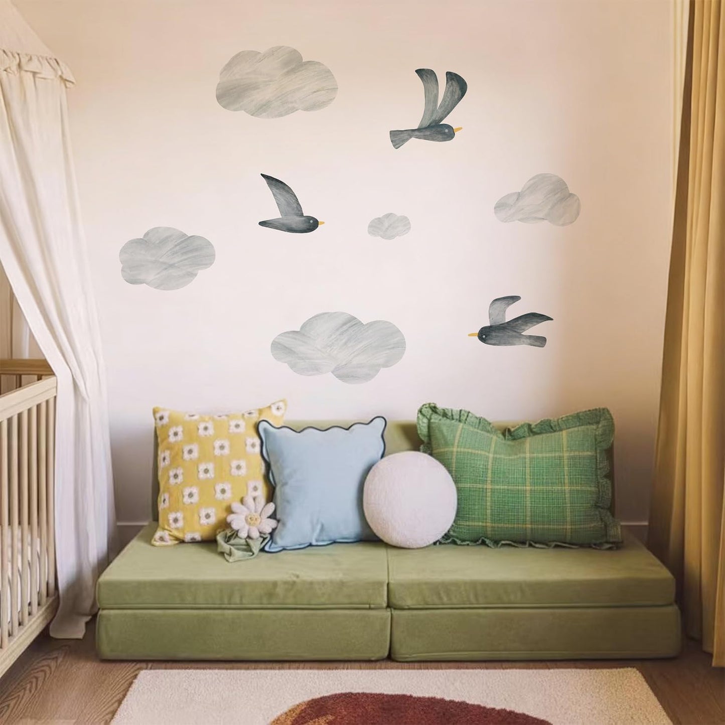 Seagull Wall Decals Self-Adhesive Fabric DIY Clouds Removable Wall Decals / Flying Birds / Set of 16