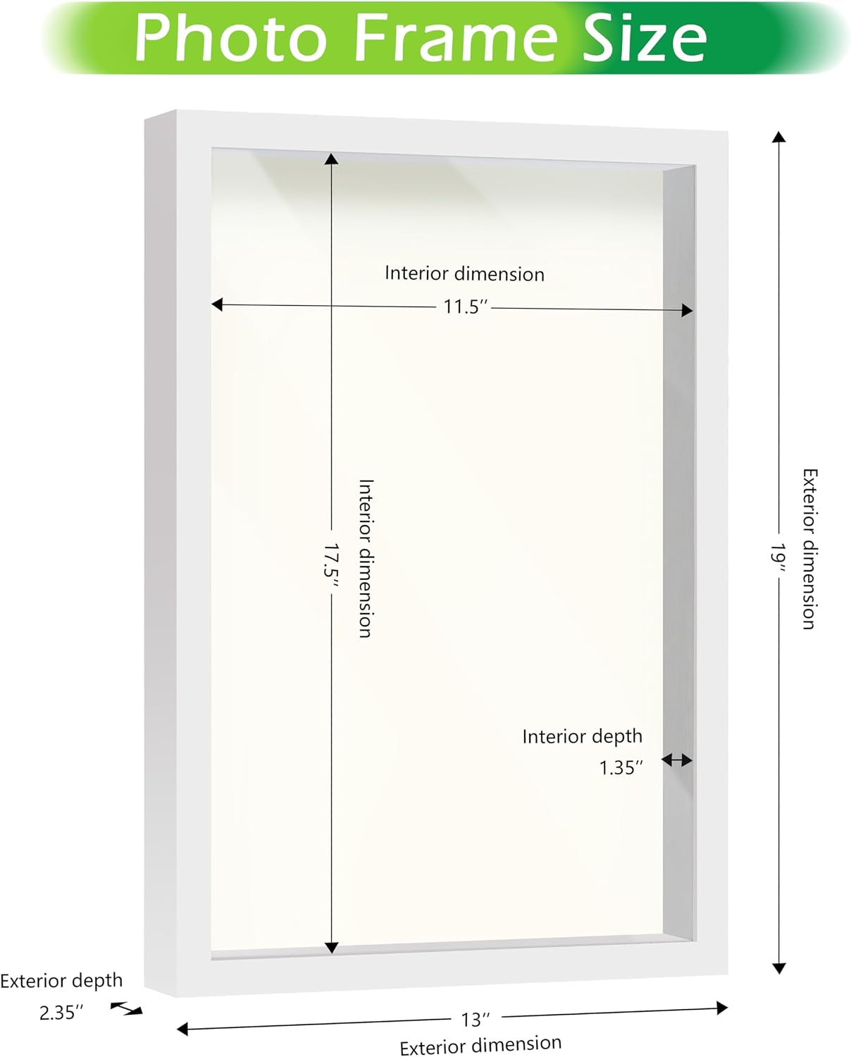 FrameWorks 12" x 18" White Wooden Shadow Box Frame – Soft Felt Back, Tempered Glass, and Included Elegant White Ball