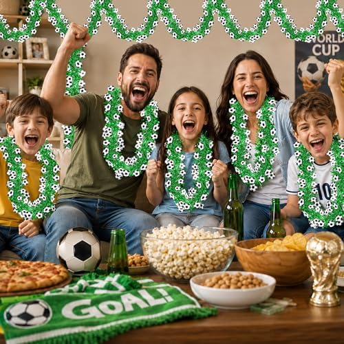 50FT Soccer Tinsel Garland, Soccer Party Decorations Green Shiny Metallic Twist Football Garland for Home Indoor Outdoor Sports Game Day Soccer Birthday, Soccer Tournament 2026