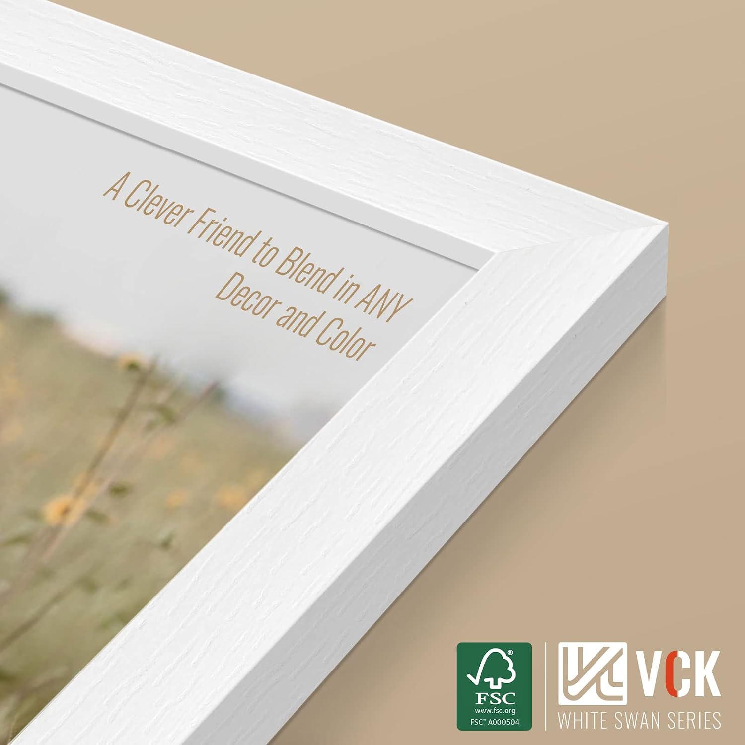 VCK 16x24 Frame White 4 Pack, Wide Thick Wood Border, for Poster/Prints | Exclusive Woodgrain, Wall Hanging, HD