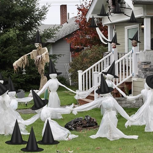 Luces 24 PCS Witches Hats Halloween Decor, Thick Hanging Witch Front Porch
