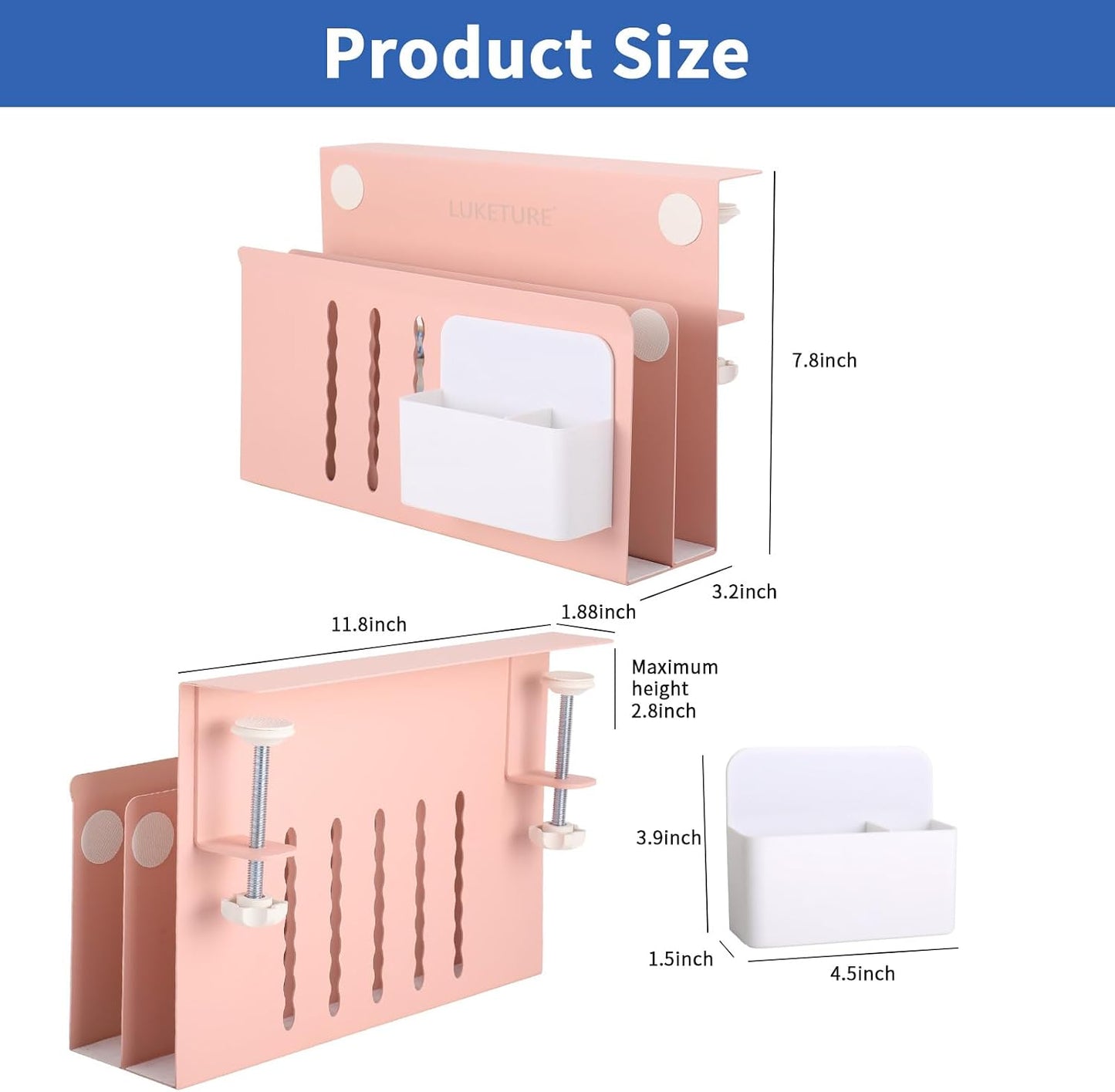 LUKETURE Desk Side Storage, 2 Tie Laptop Holder No Drill Clamp On Organizer | Sturdy Steel Double Tier Strong, Magnetic