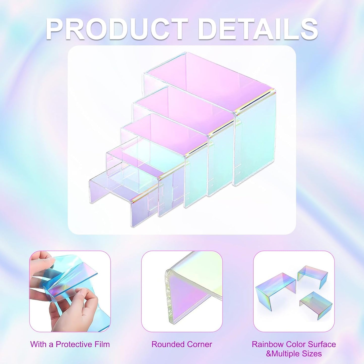 Iridescent Display Risers Rainbow Display Stand Rainbow Acrylic Display Stands Acrylic / Set of 10