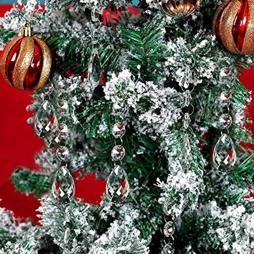 Jishi 30pk Crystal Teardrop Ornaments for Christmas Tree Decorations, Hanging Clear Plastic Acrylic Tear Drop Crystal Ornaments for Christmas Tree, Xmas Bead Garland New Years Party Supplies Clearance