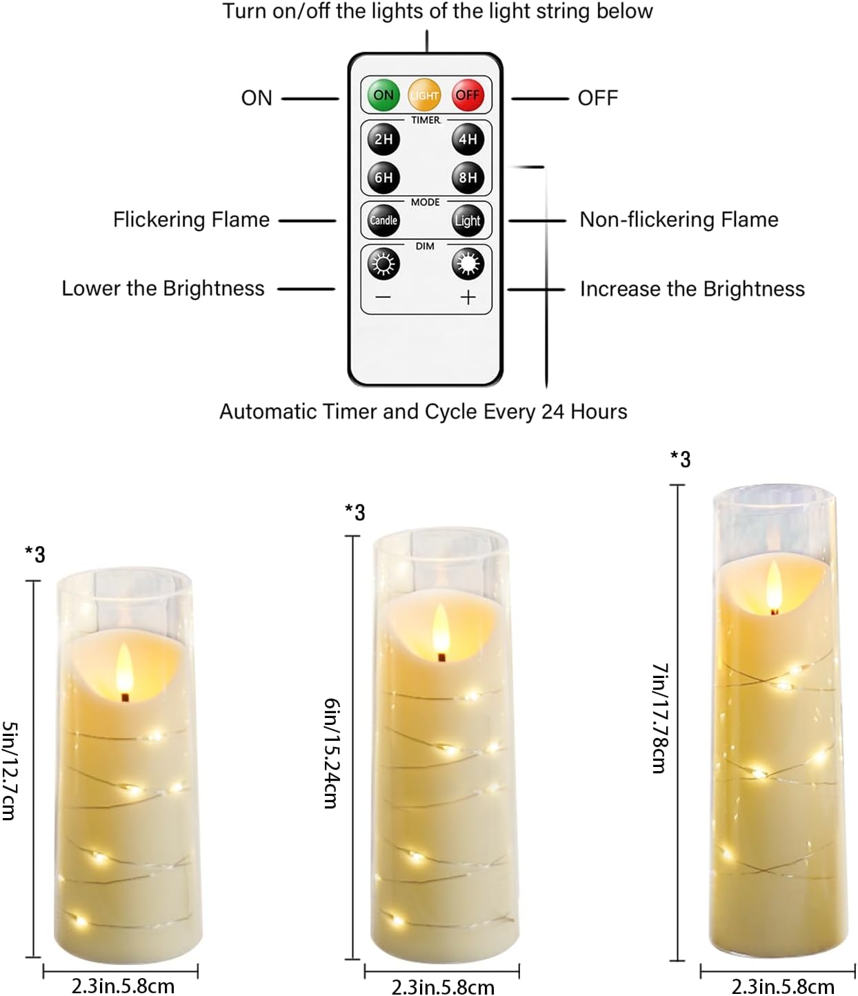 Eebuss Flameless Candles with Embedded Star String, Battery Operated LED Pillar Candles with Timer and Remote