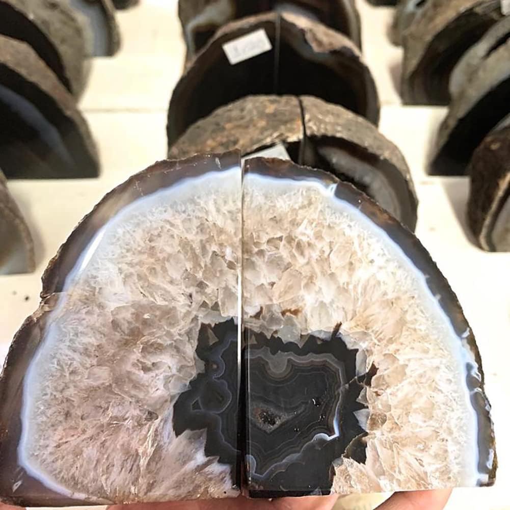Agate Bookends Black Geode Book Ends Heavy Duty Bookend Holder Decorative / Natural Black / 2-3LBS
