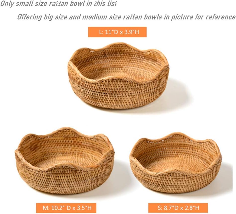 Handmade Rattan Round Fruit Basket Food Storage Bowls Kitchen Organizer Snack Serving Bowl / Small