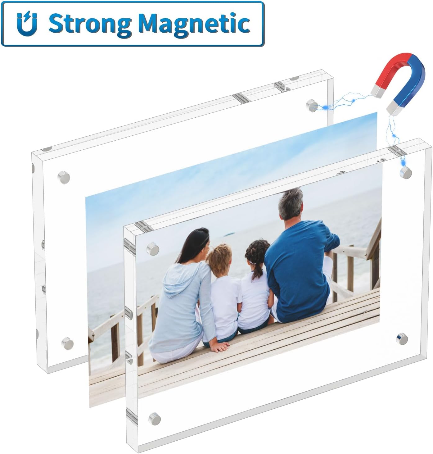 AITEE 4x6 Acrylic Picture Frames 3 Pack, Clear Picture Frames，20% Thicker | Freestanding Double Sided Magnetic Acrylic