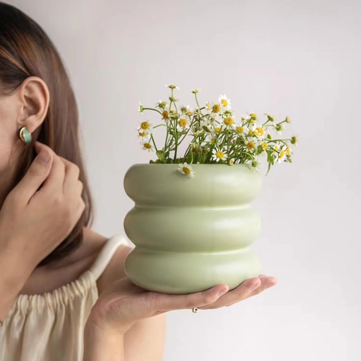 Ceramic Plant Pot Indoor / Green / 6.5inch