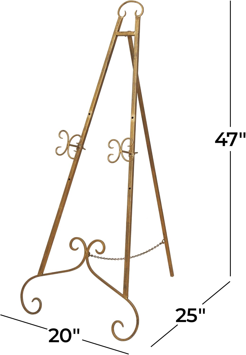 Deco 79 Metal Scroll Large Free Standing Adjustable Display Stand Easel with Chain Support, 22" x 21" x 46", Gold