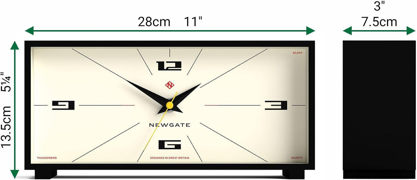 NEWGATE® Thunderbird Desk Clock | Retro Contemporary Rectangular Design | Black | Modern mid-Century Style for Desk