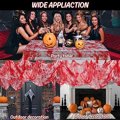 Whaline Halloween Red Bloody Creepy Cloth 500 x 87 inch Spooky Gauze Cloth Halloween Decoration for Haunted Houses Party Supplies