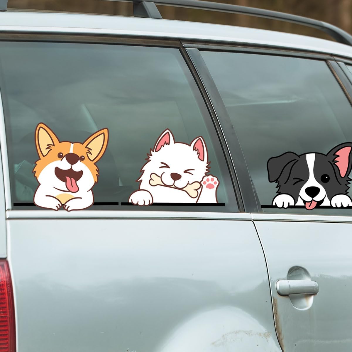 Reusable PVC Decals / 5 Multicolor Cartoon Smiling Puppies Dog Wall Stickers