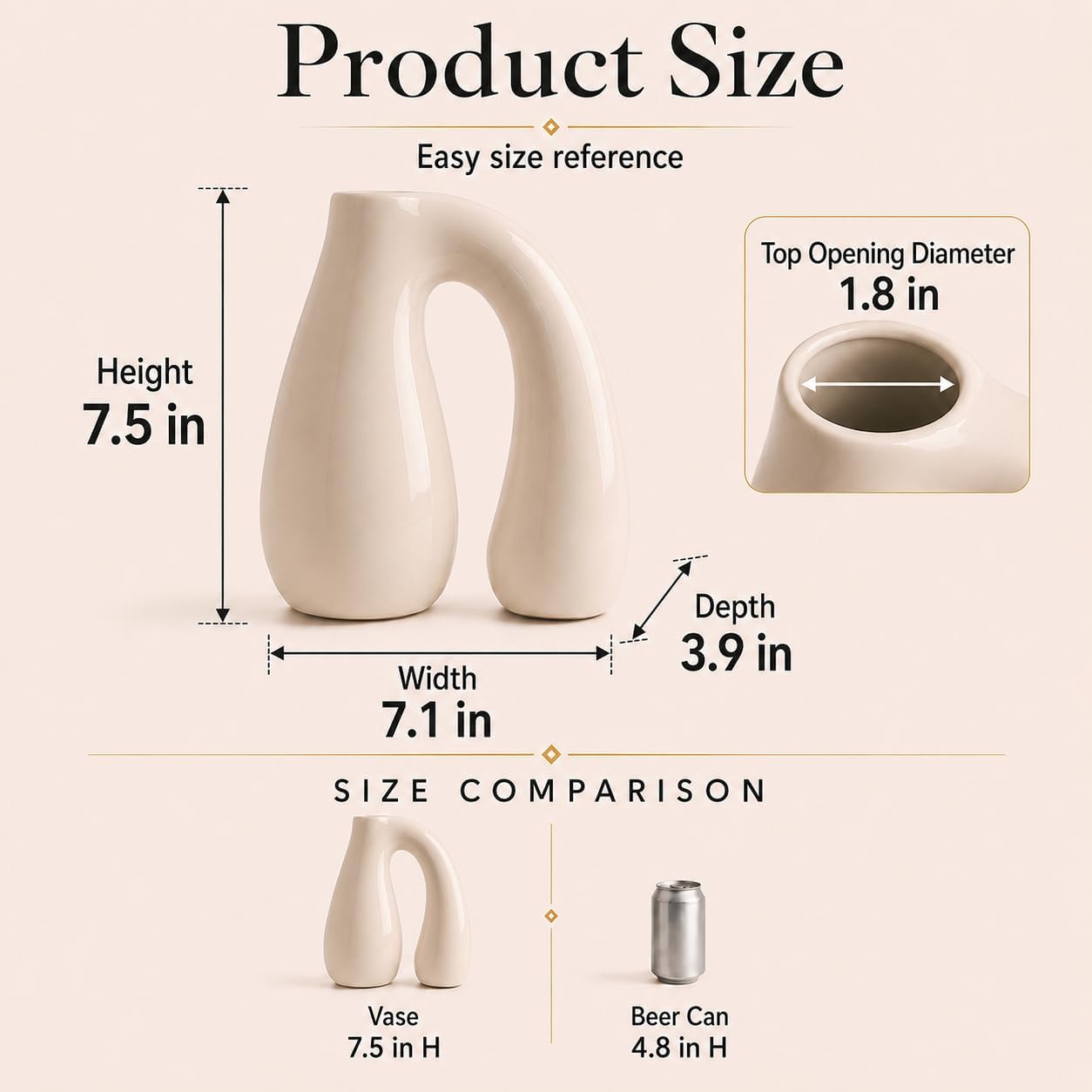 Cream Ceramic Decorative Vase / White