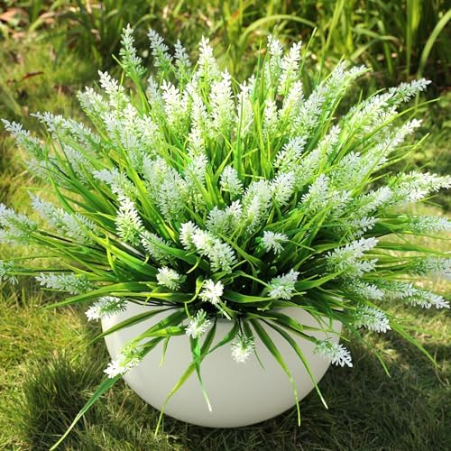 16PCS Artificial Flowers Outdoor, Fake White Monkey Grass Plants