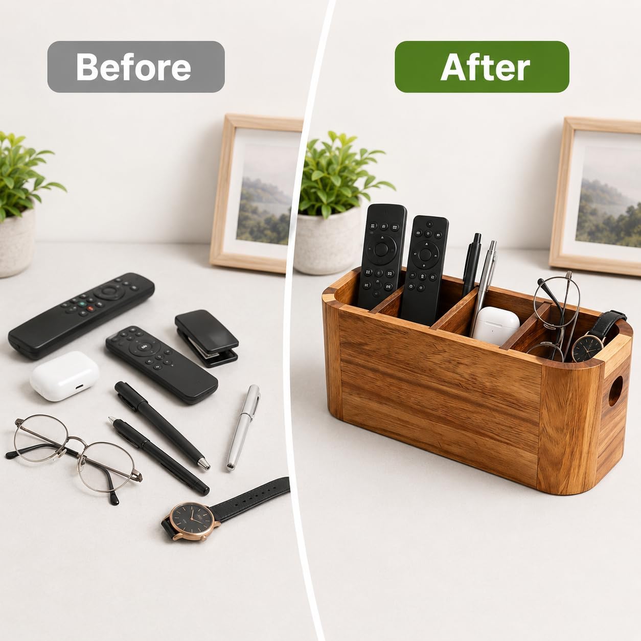 TV Remote Holder / Acacia Wood Remote Control Holder