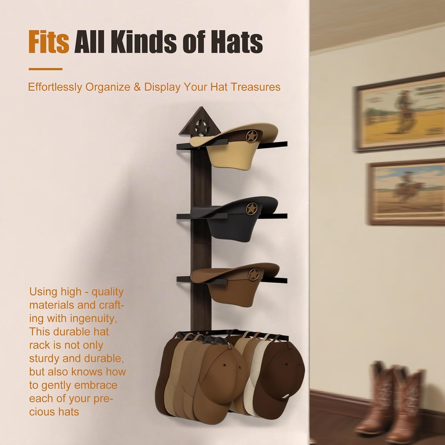 Cowboy Hat Rack -Cowboy hat holder for wall With Heavy- Organize and Display Your Hats with Ease, Wall Mounted Hat