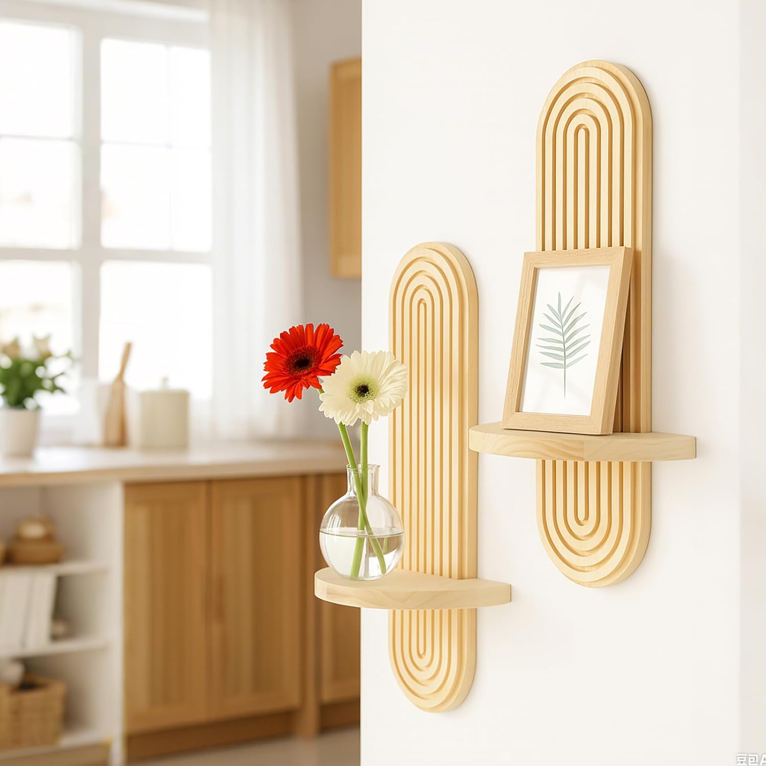 Handmade Solid Wood Floating Shelves Rainbow Arch Trinket Storage Rack Wall / 1 Beige / Set of 2
