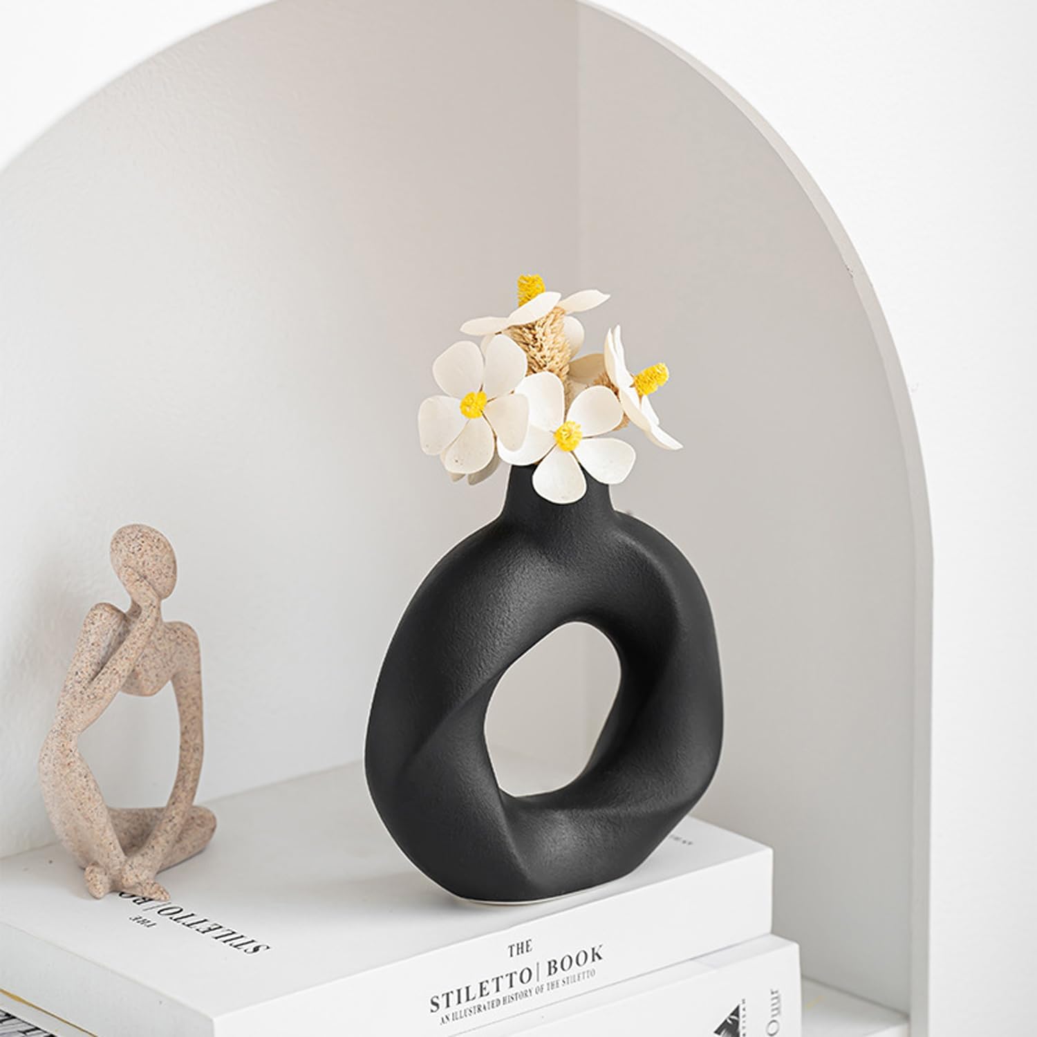 Donut Ceramic Vase / Black / Set of 2