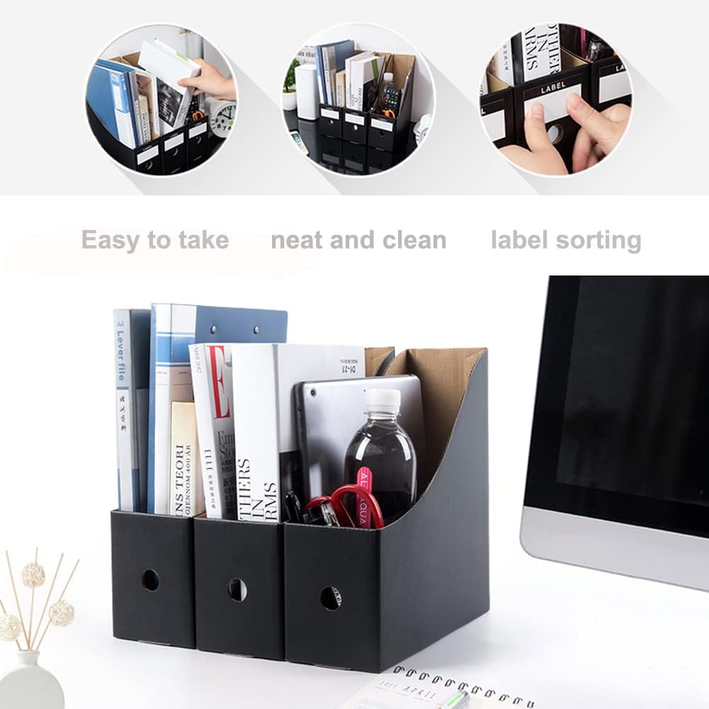 Foldable Desk File Holder Organizer Sturdy Cardboard Magazine Storage Box Document Rack with Blank Label Stickers for
