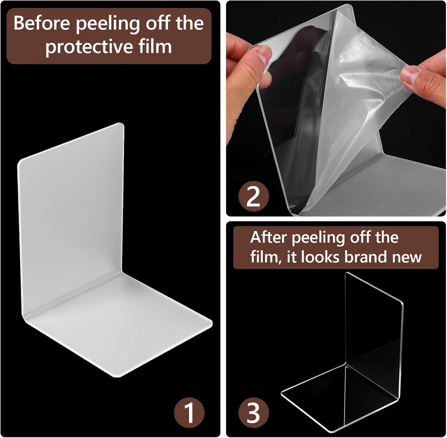 Acrylic Bookends / Organizer for Books Movies CDs / Clear / Set of 16