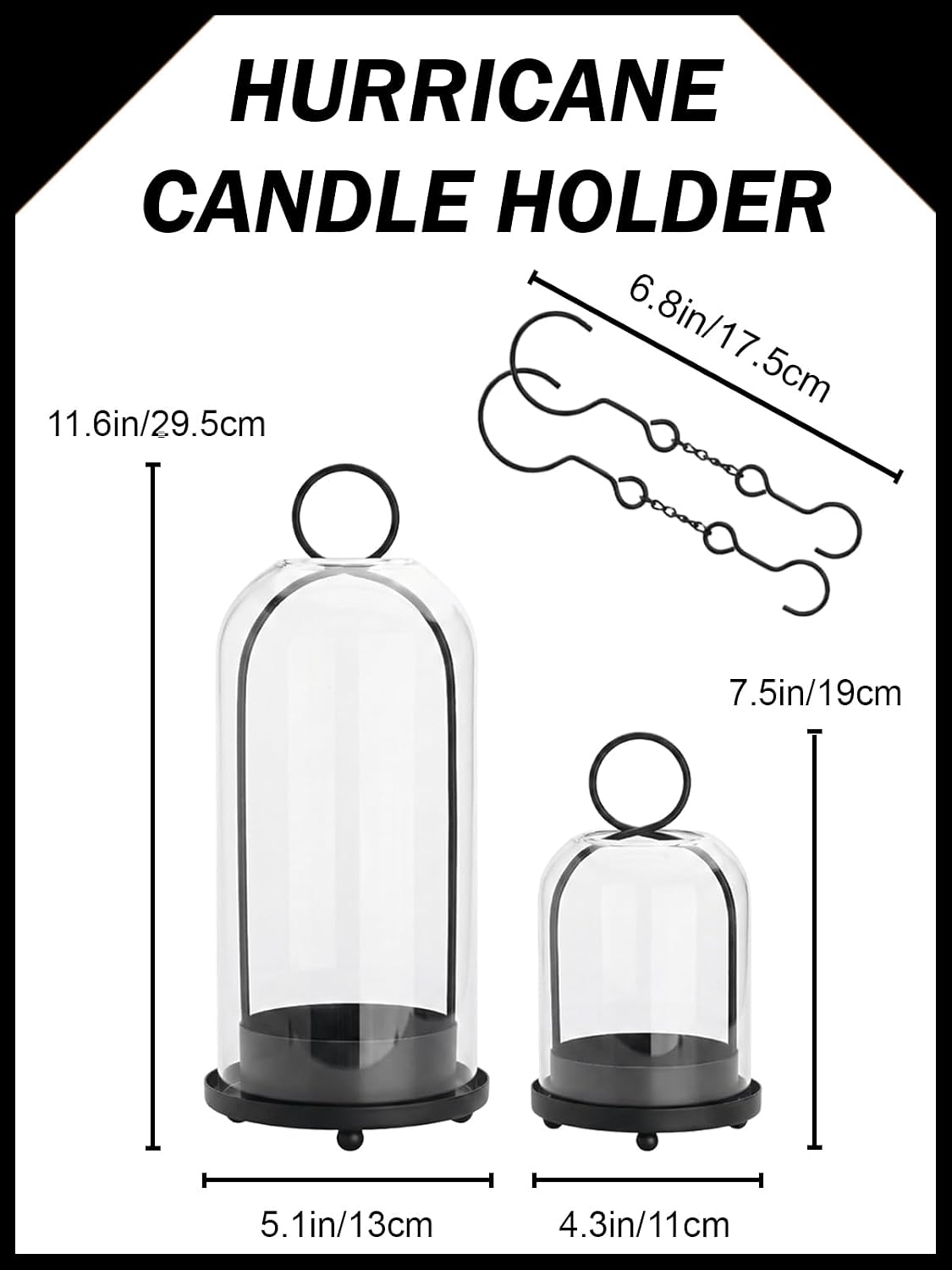 Metal Candle Holder with Handmade Glass Dome in Brass, 5" & 4" Wide Versatile Hurricane Glass Candle Holders Set of 2