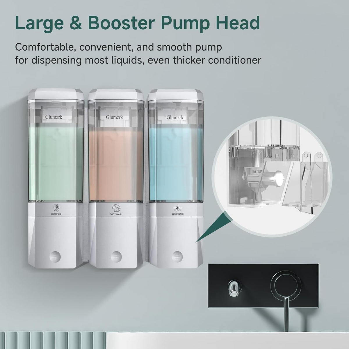 Shampoo and Conditioner Dispenser 3 Chamber No Drill Shower Soap Dispenser Wall Mounted Shampoo Conditioner Body Wash