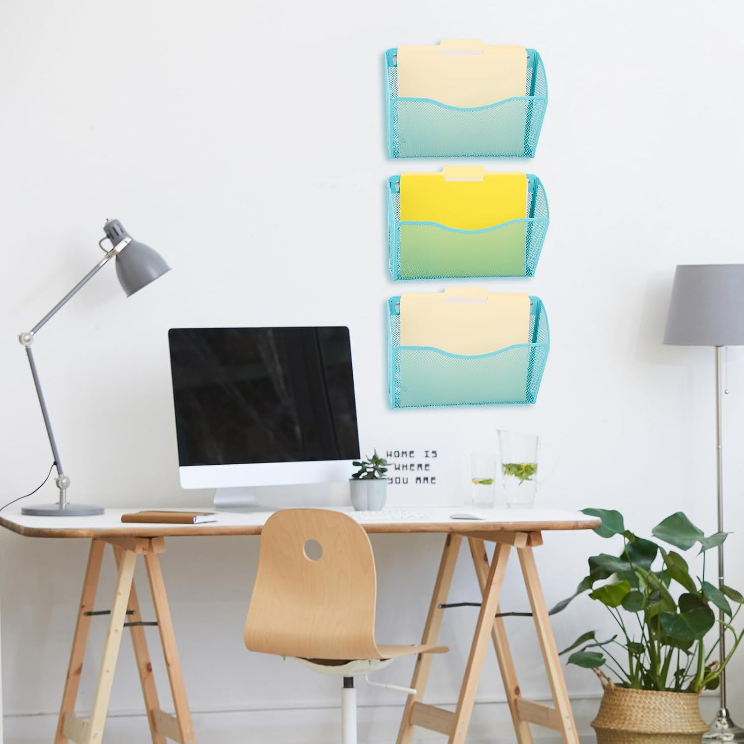 3 Single Pocket Mesh Hanging File Organizer, Vertical Wall Mounted Magazine File Holder, Mount Basket Mail Paper