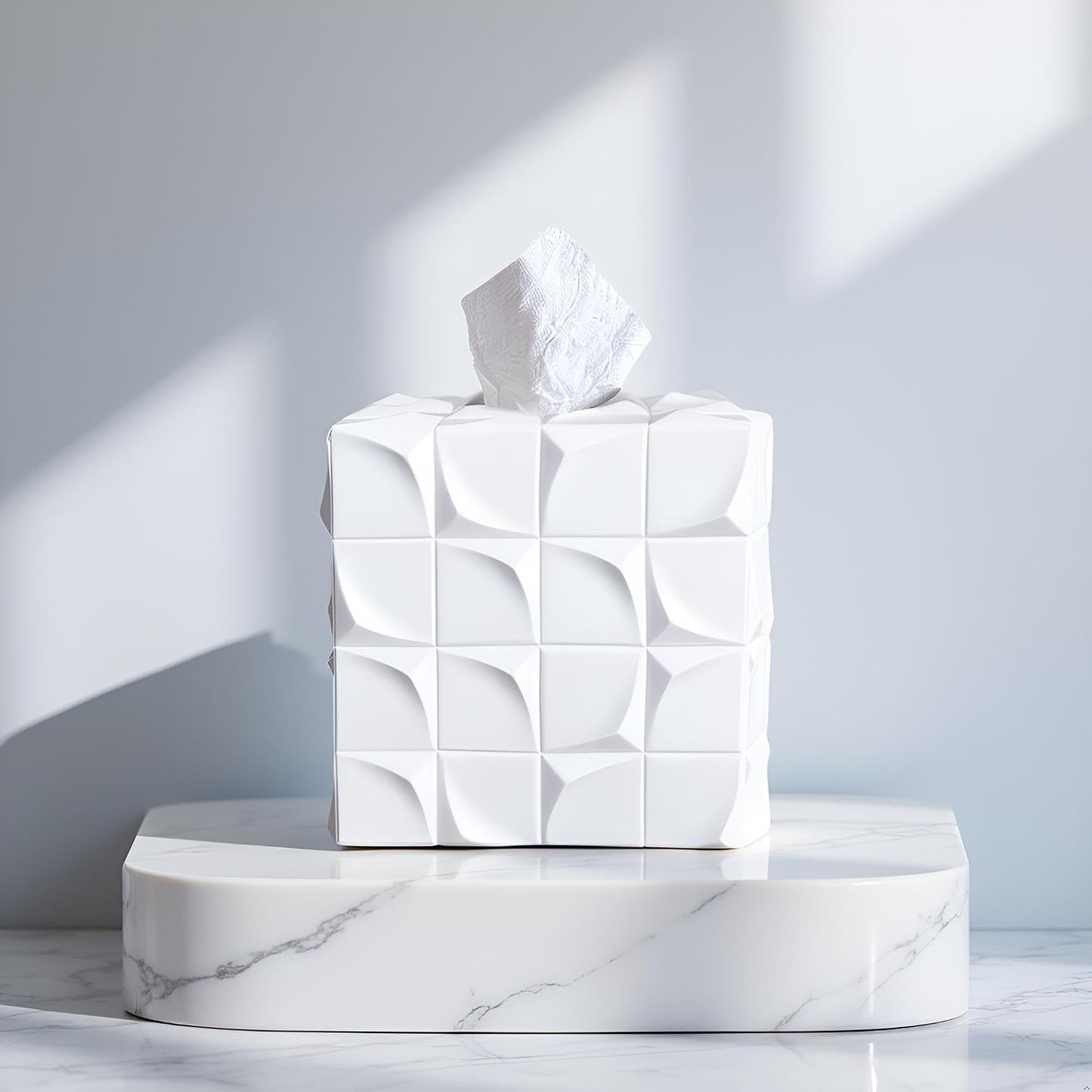Square Tissue Box Cover Decorative Kleenex Box Holder / White