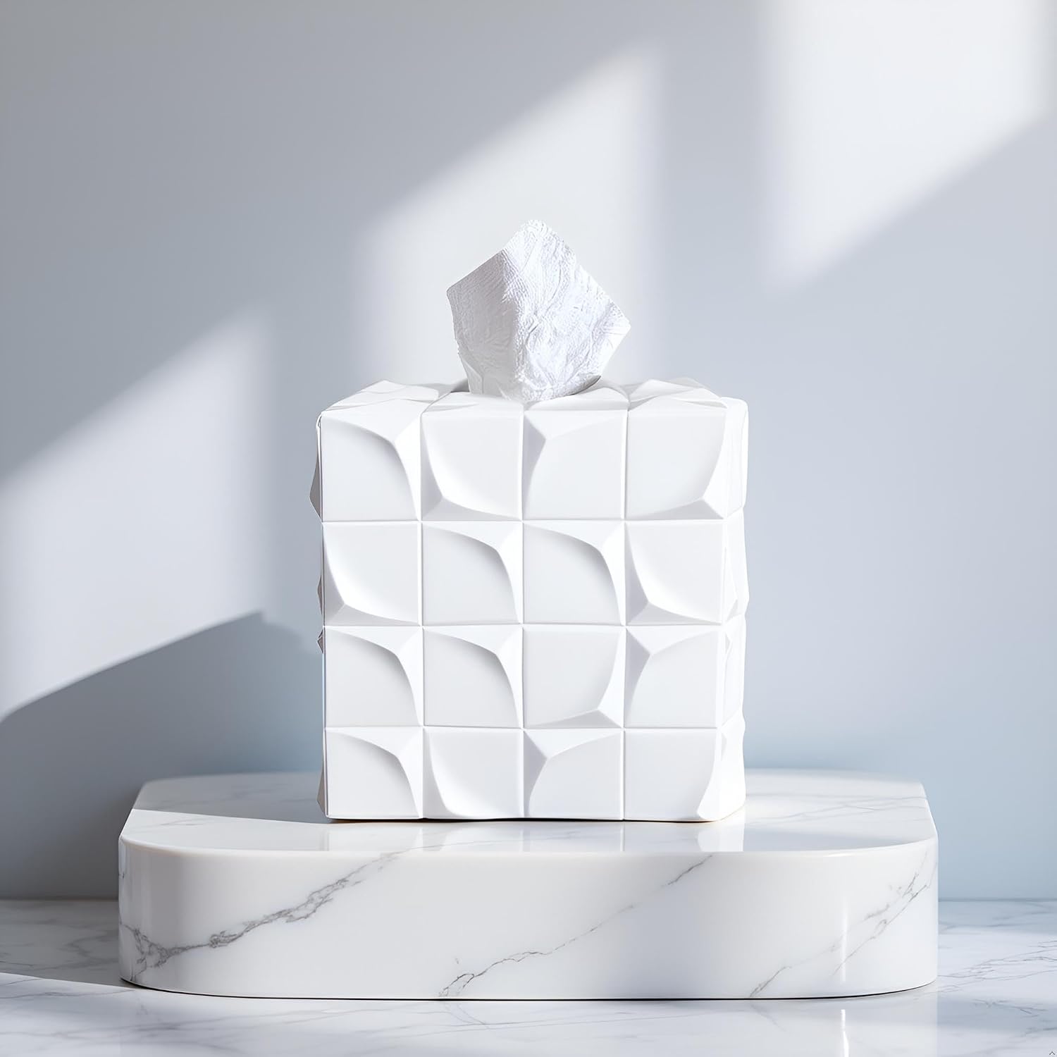 Square Tissue Box Cover Decorative Kleenex Box Holder / White