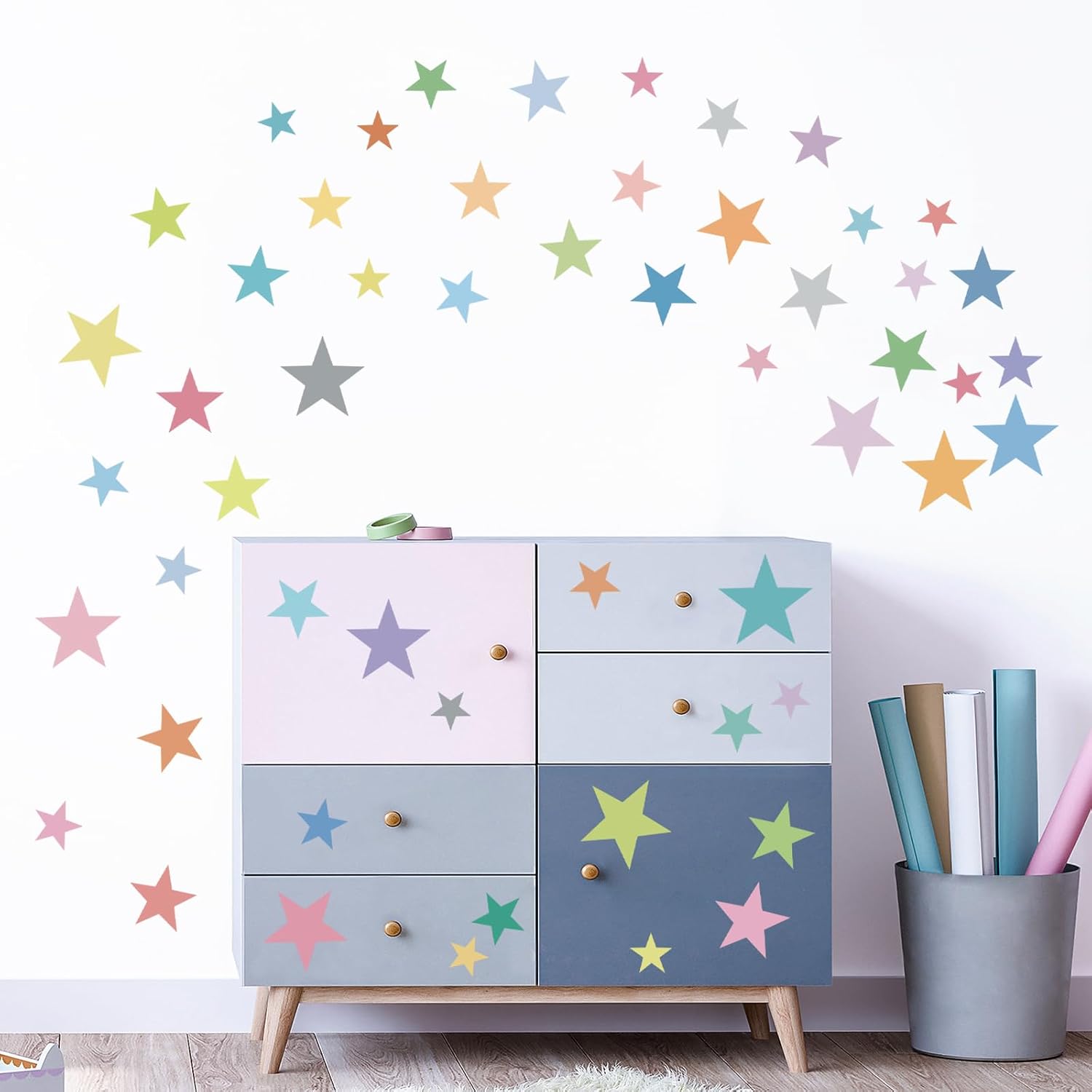 Colorful Boho Star Wall Decals Rainbow Colors DIY Vinyl Wall Art Sticker for Kids Baby / Set of 165