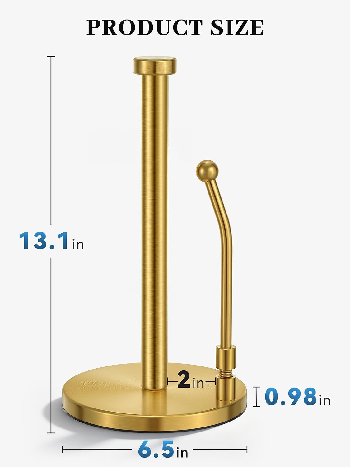 SMARTAKE Paper Towel Holder Countertop, Non-Slip Weighted Base, Gold | Freestanding Kitchen Roll Dispenser, Rustproof