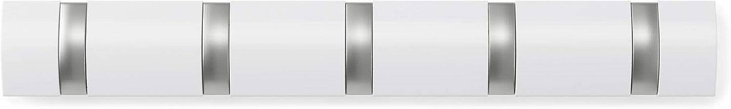 5 Hooks / Flip Wall-Mounted Coat Rack / White/nickel / 5-hook