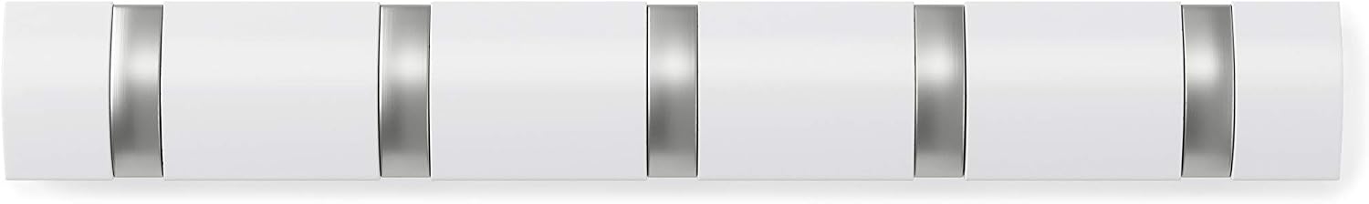 5 Hooks / Flip Wall-Mounted Coat Rack / White/nickel / 5-hook