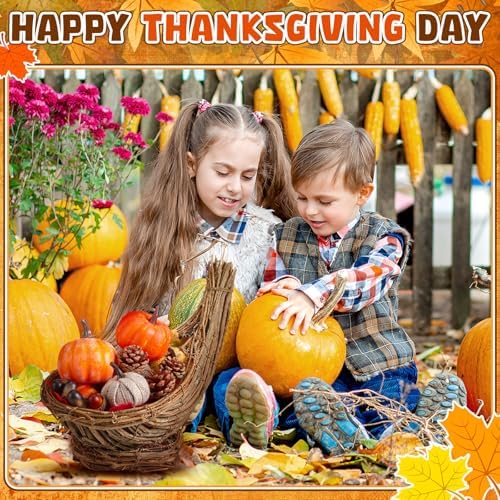 Dandat 12 Inch Thanksgiving Cornucopia Basket Horn of Plenty Centerpieces