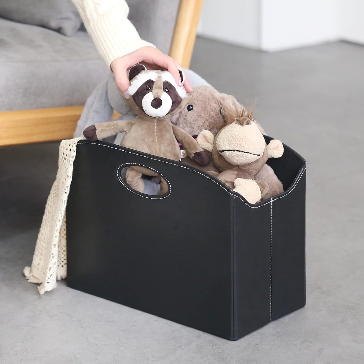 EZDeco Magazine Holder Foldable Magazine Rack Floor PU Leather File Holder Newspaper Book Storage Magazine Basket