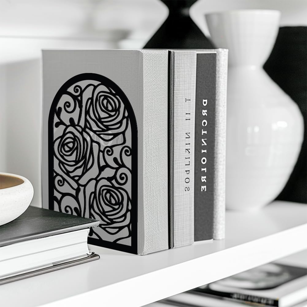 Metal Bookends / Modern Creative Heavy Duty Study Bookends Stoppers Holder Stand / Vintage Rose